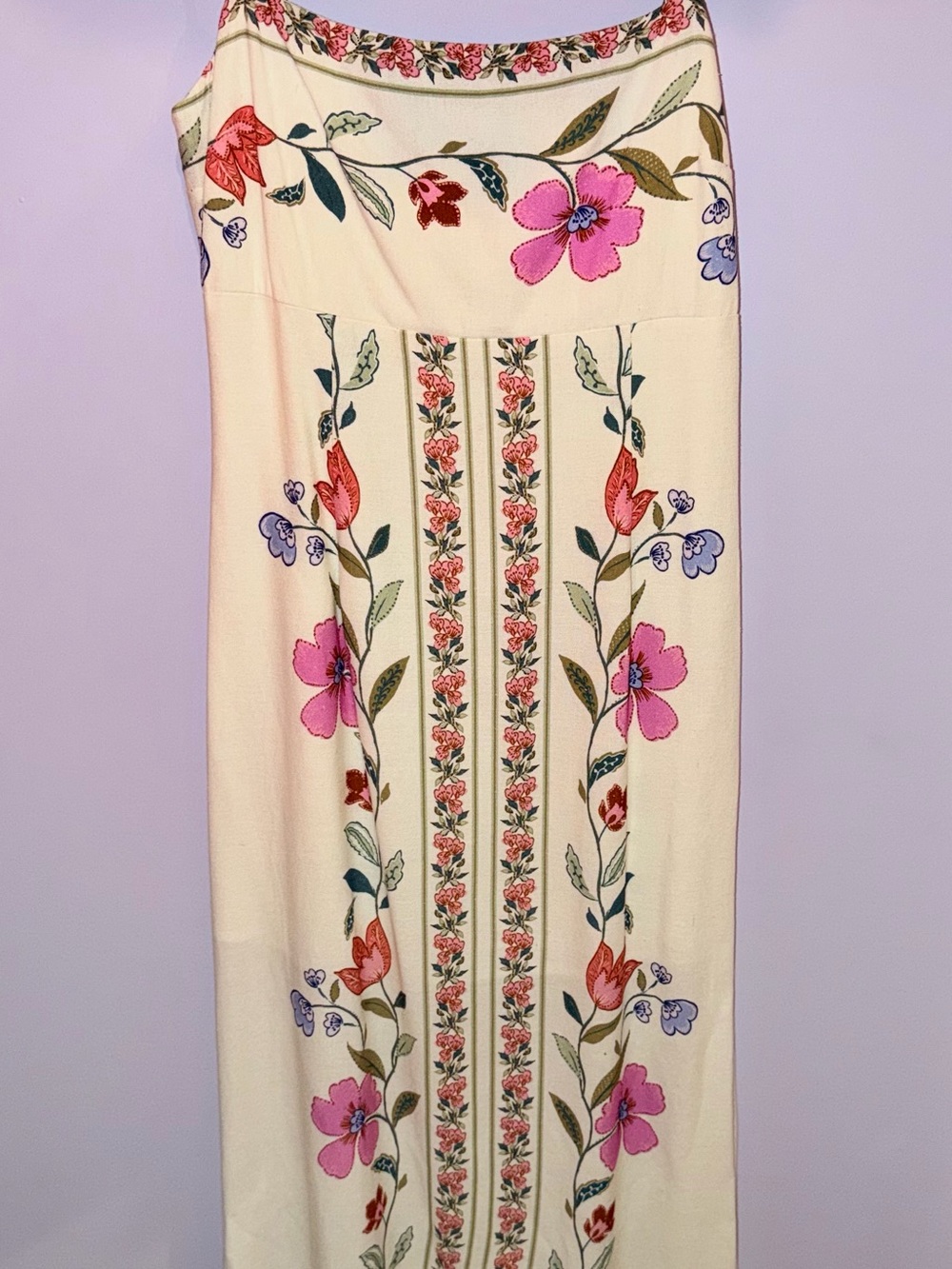 Embroidered Cream Maxi Dress with Pink & Green Floral Detail